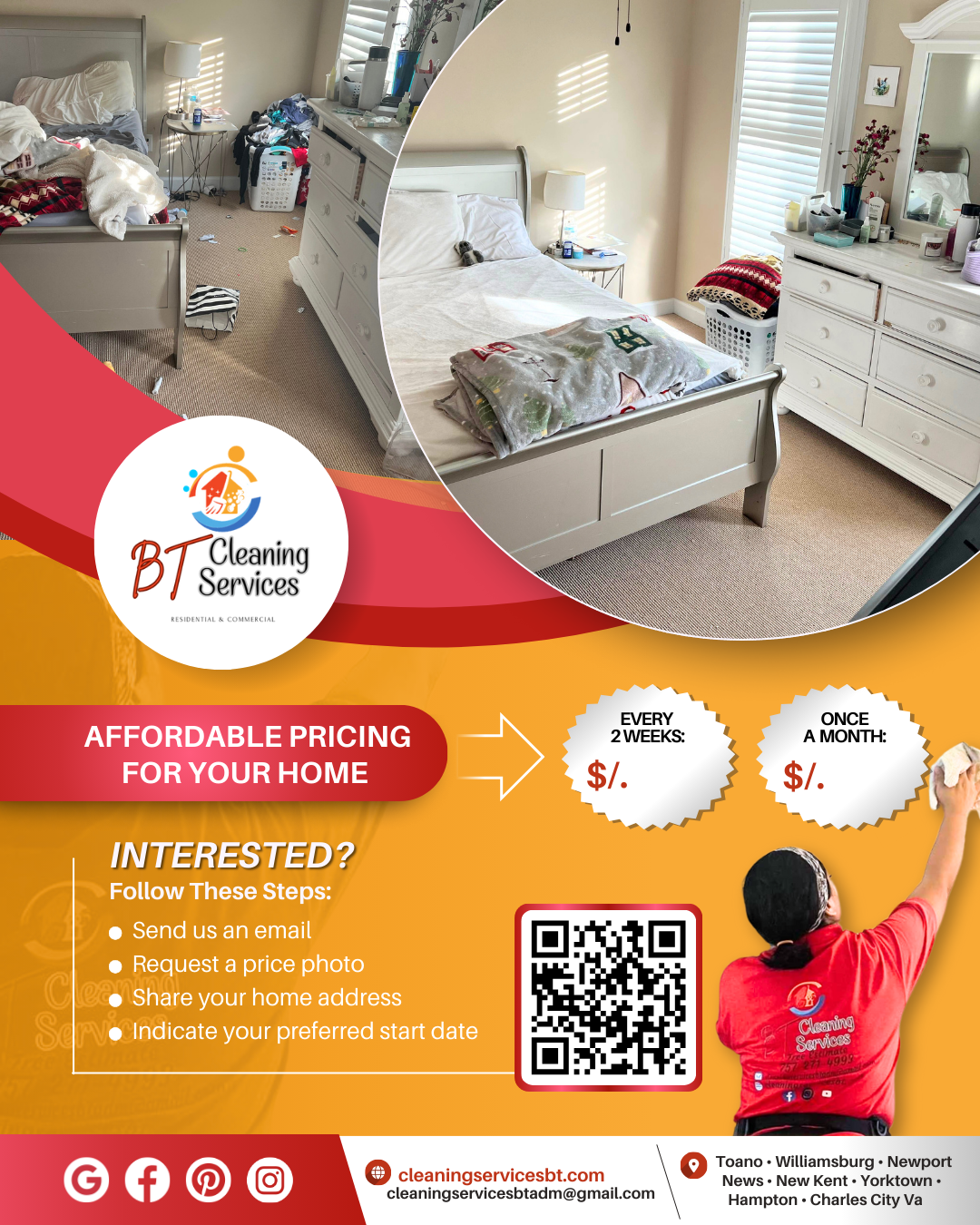 Small business owner using social media for cleaning services